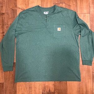 Carhartt Henley Green Loose Fit Long Sleeve Pocket Tee T shirt XL